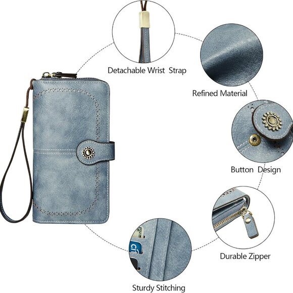 Wallet for Women RFID Blocking Leather Large Capacity Card Holder Ladies Phone C - Picture 3 of 9